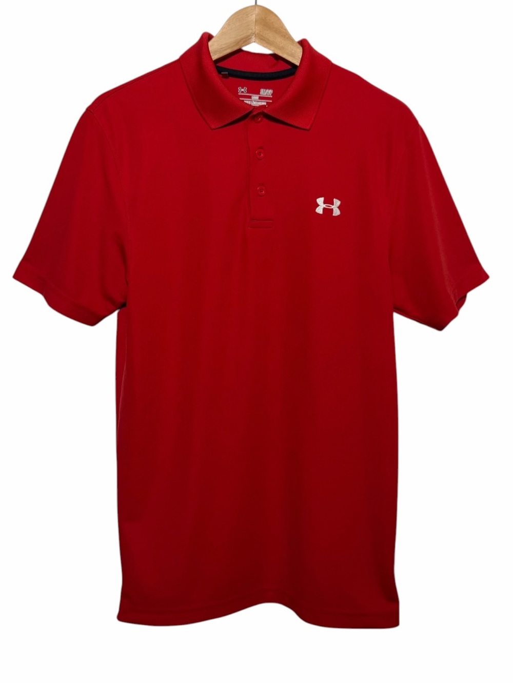 Under Armour Mens Red Loose Heat Gear Short Sleeve Polo Shirt Sz S Logo Athletic